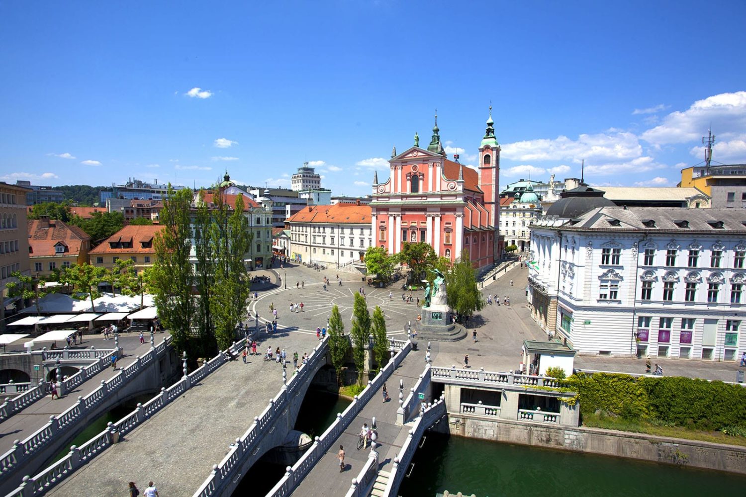 Three bridges in Ljubljana from Bled